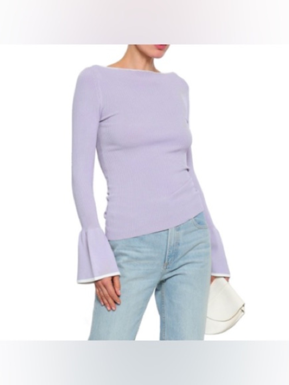 SANDRO $440 PURPLE RUFFLE CUFF RIBBED SWEATER Size 2
